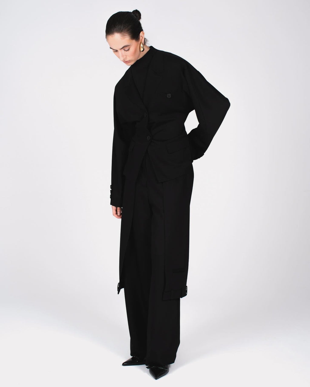 Half skirt pants in black