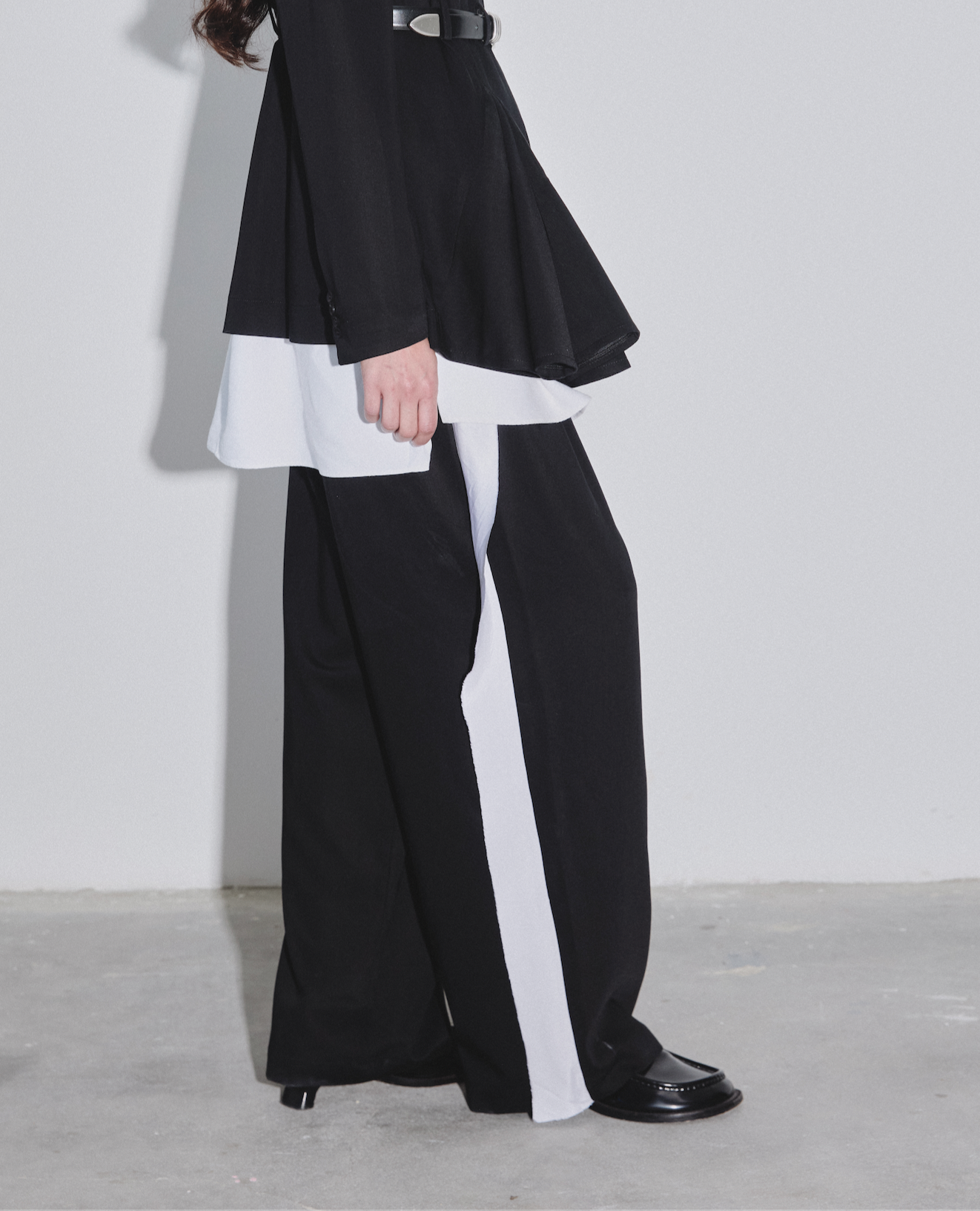 Deconstructed Tuxedo Trousers with White Straps