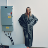 Grey Oversized Blazer with Sleeve Closure