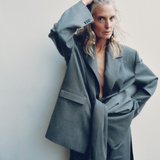 Grey Oversized Blazer with Sleeve Closure