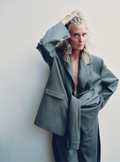 Grey Oversized Blazer with Sleeve Closure