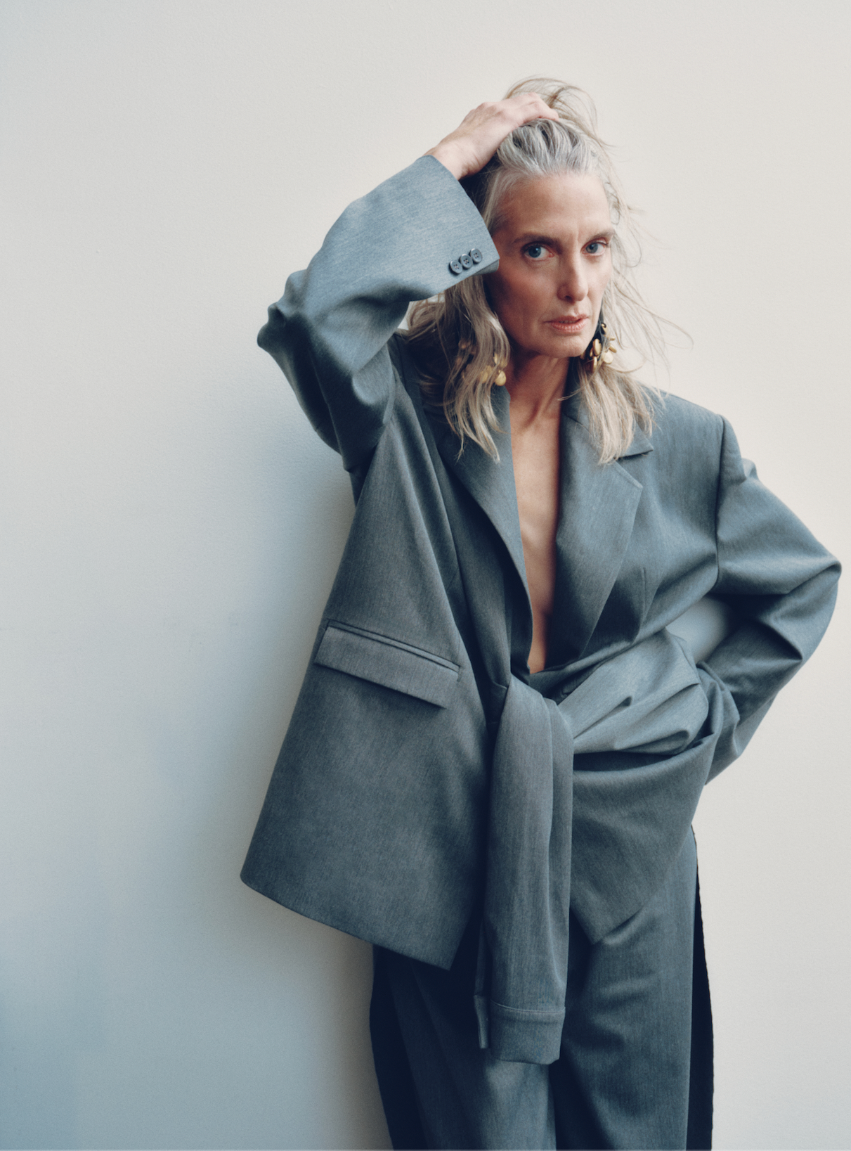 Grey Oversized Blazer with Sleeve Closure